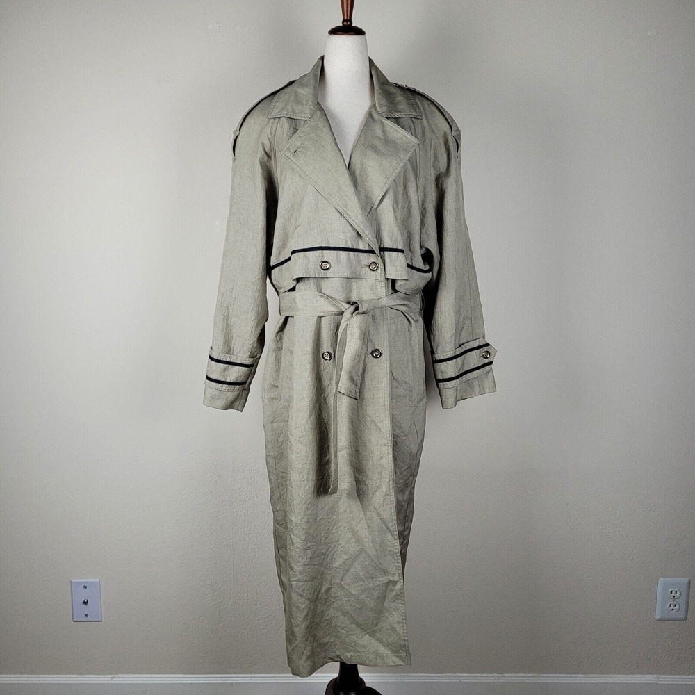 VTG J Gallery Trench Coat 12 Beige Classic Double Breasted Belted 90s Minimalist